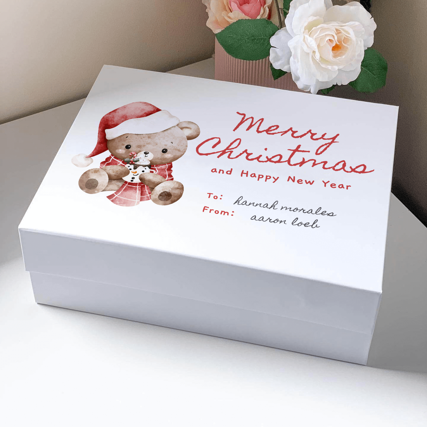Teddy Bear Santa Magnetic Closure Gift Box