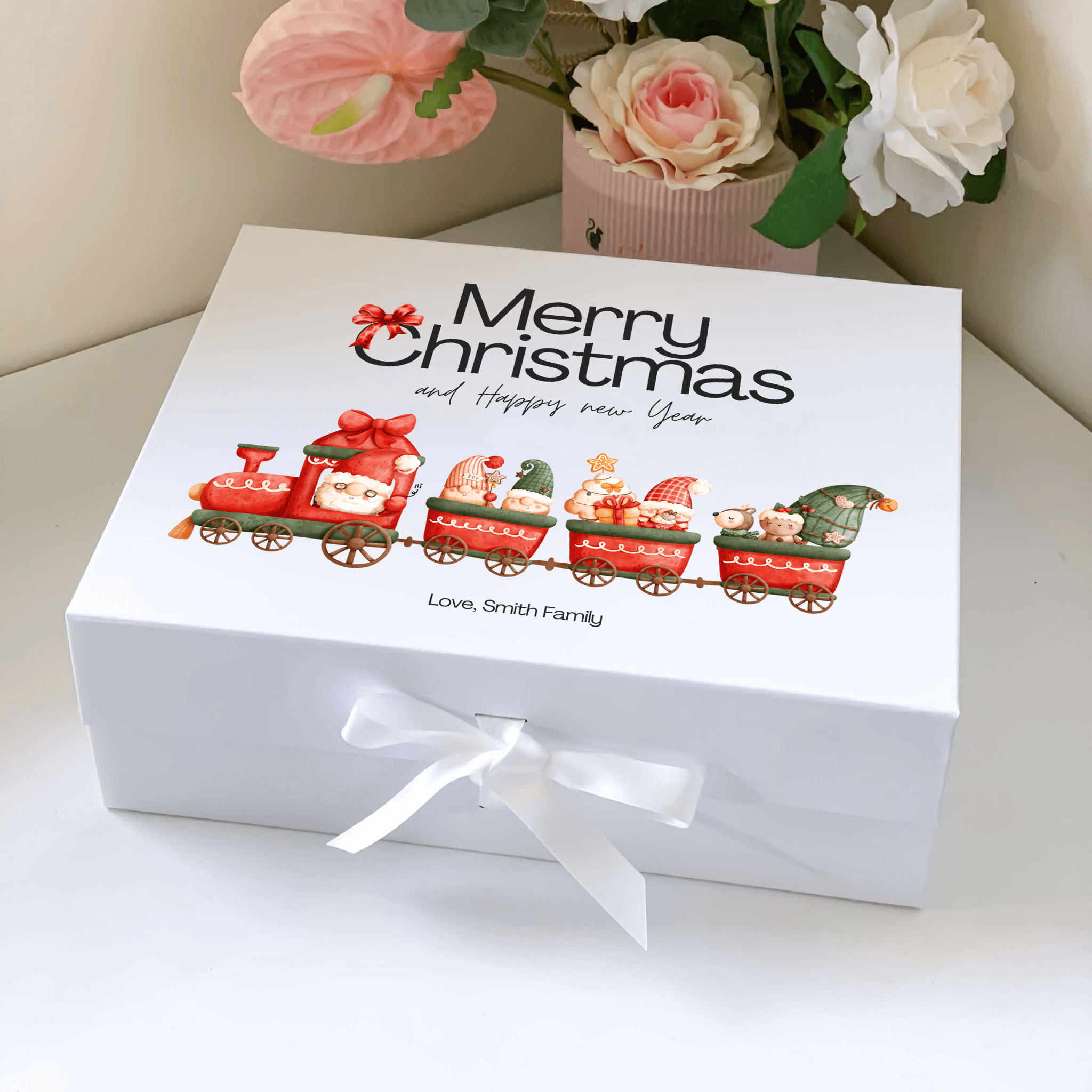 Santa Claus Gnome Train Magnetic Closure Gift Box