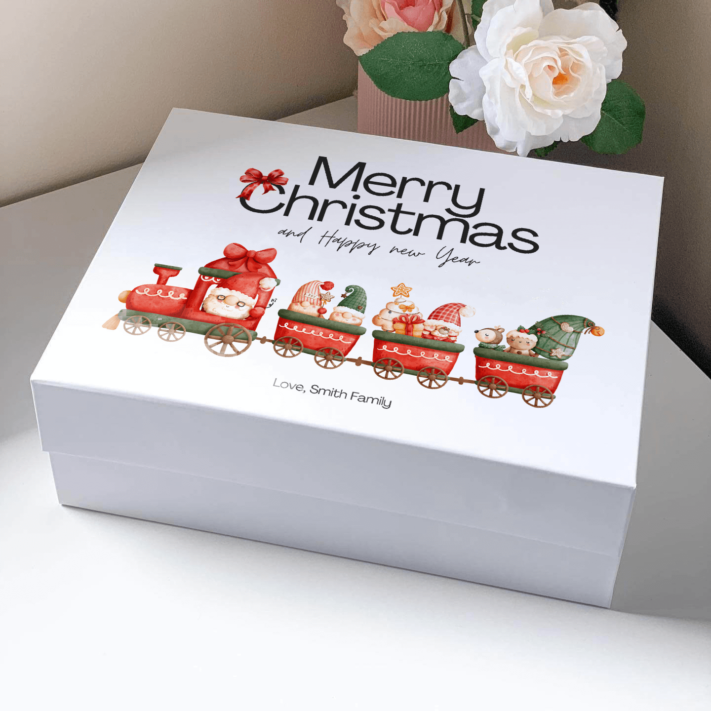 Santa Claus Gnome Train Magnetic Closure Gift Box