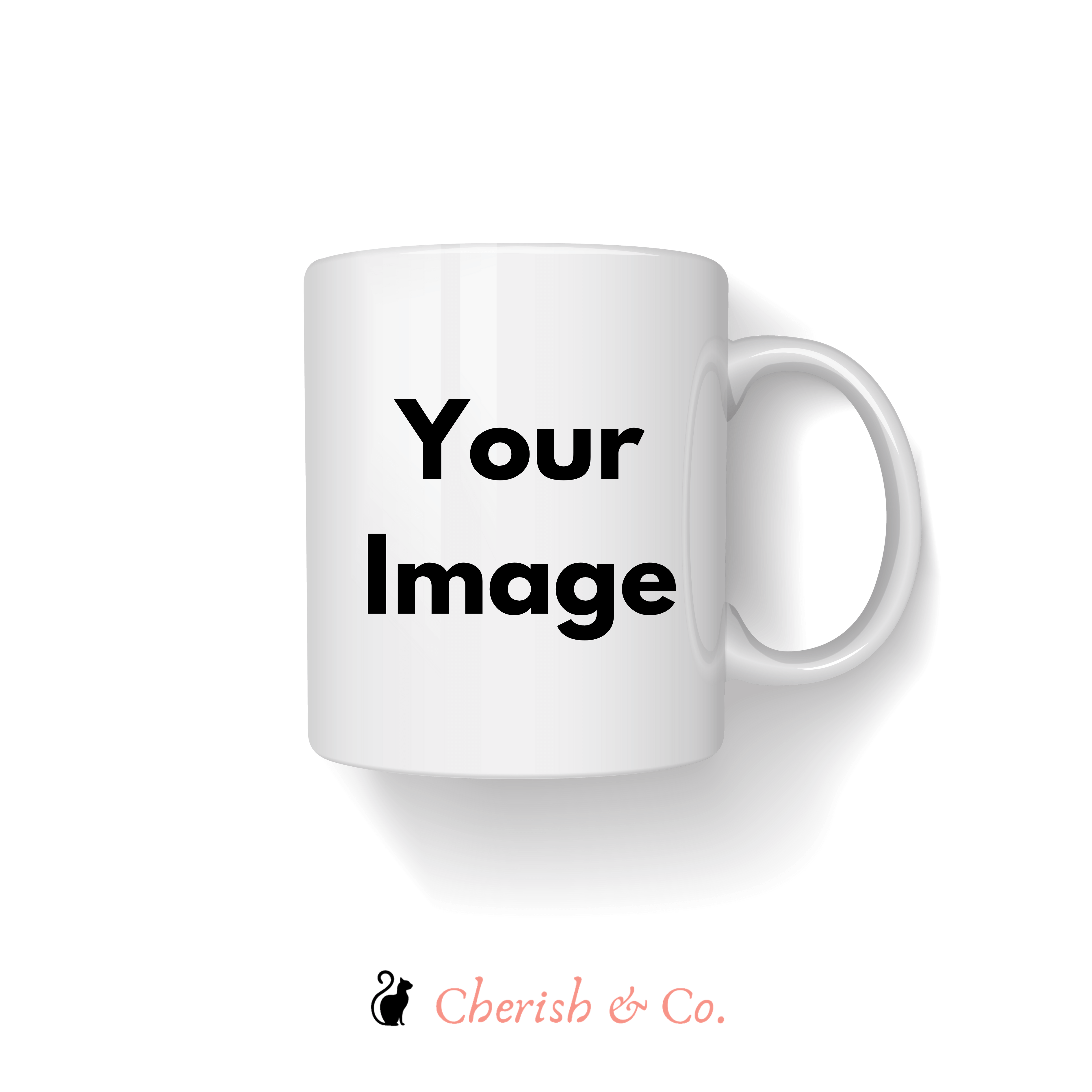 White mug with 'Your Image' text on a white background, featuring the brand 'Cherish & Co'.