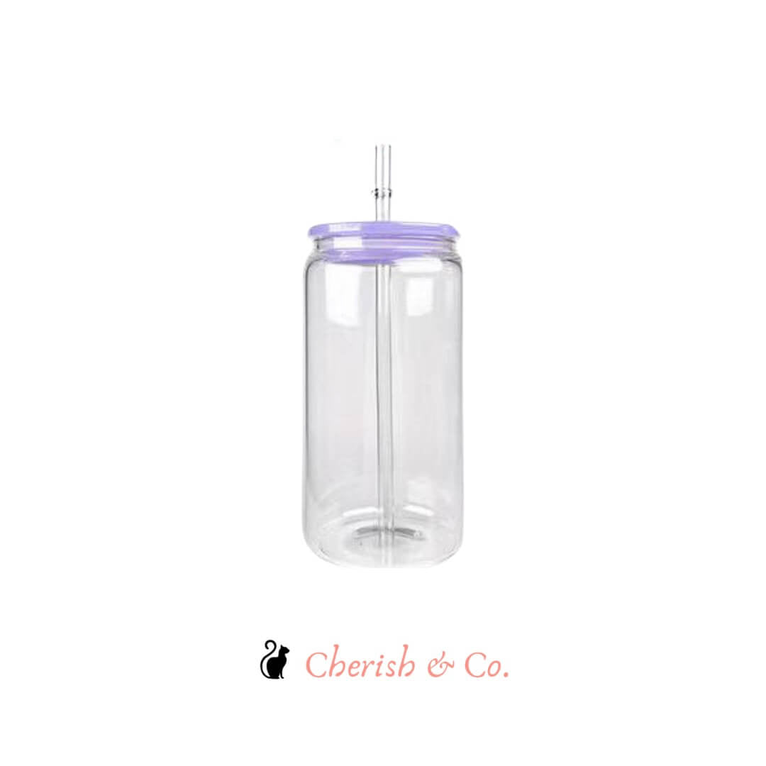 16 Oz Sublimation Glass Can Tumbler with Plastic Lid and Straw