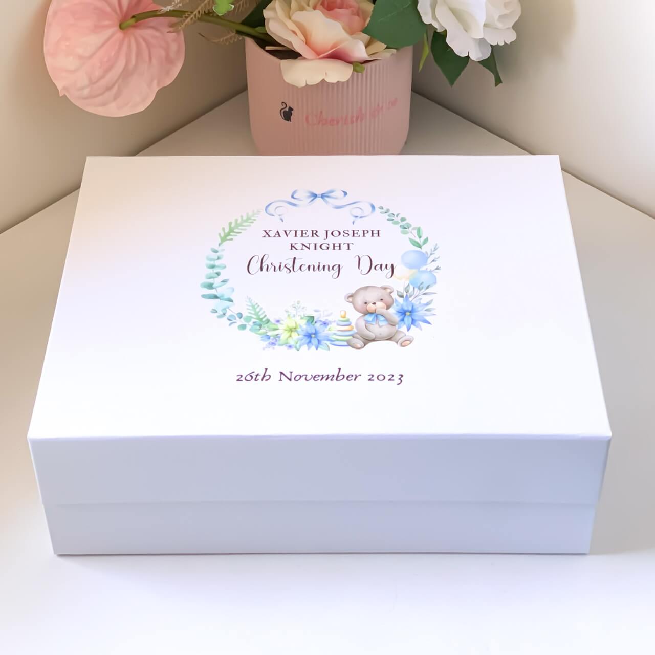 Christening Blue Teddy Magnetic Closure Gift Box