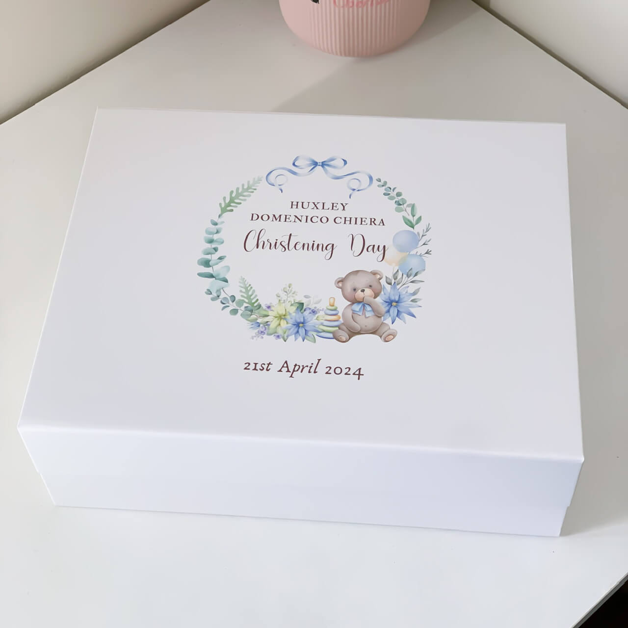 Christening Blue Teddy Magnetic Closure Gift Box