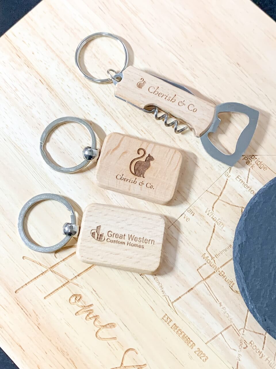 Engraved Logo Wooden Keyring