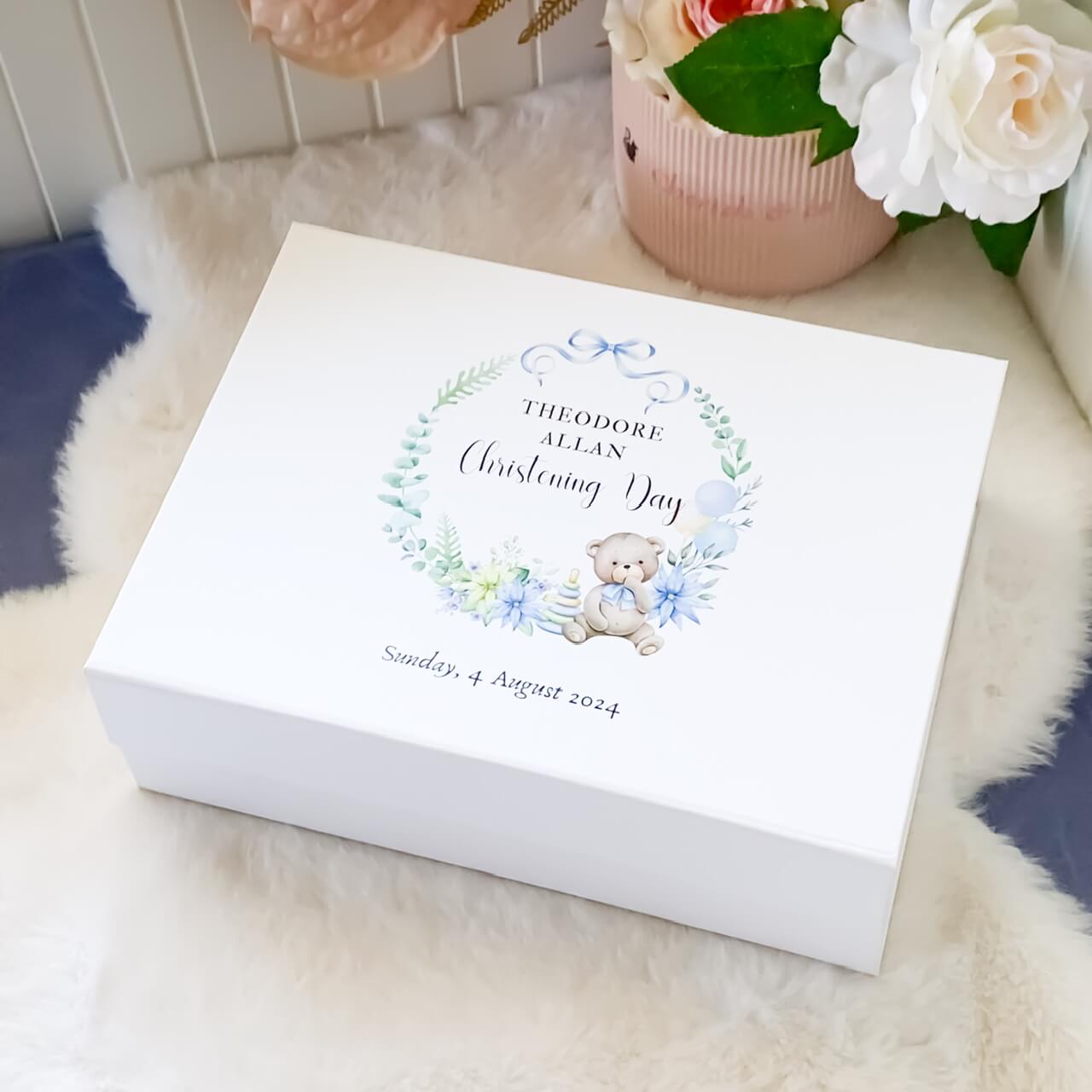 Christening Blue Teddy Magnetic Closure Gift Box