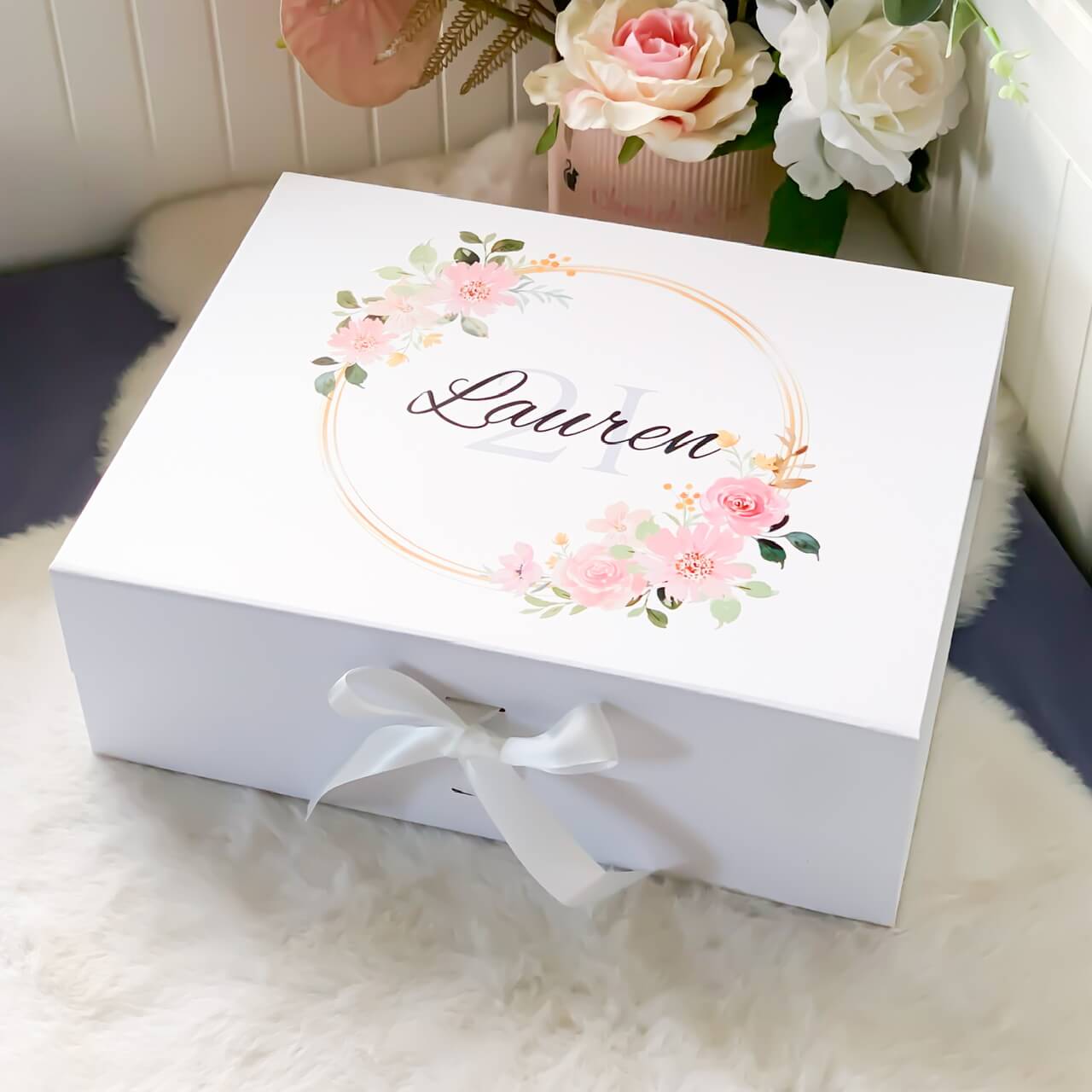 Flower Wreath Birthday Magnetic Closure Gift Box