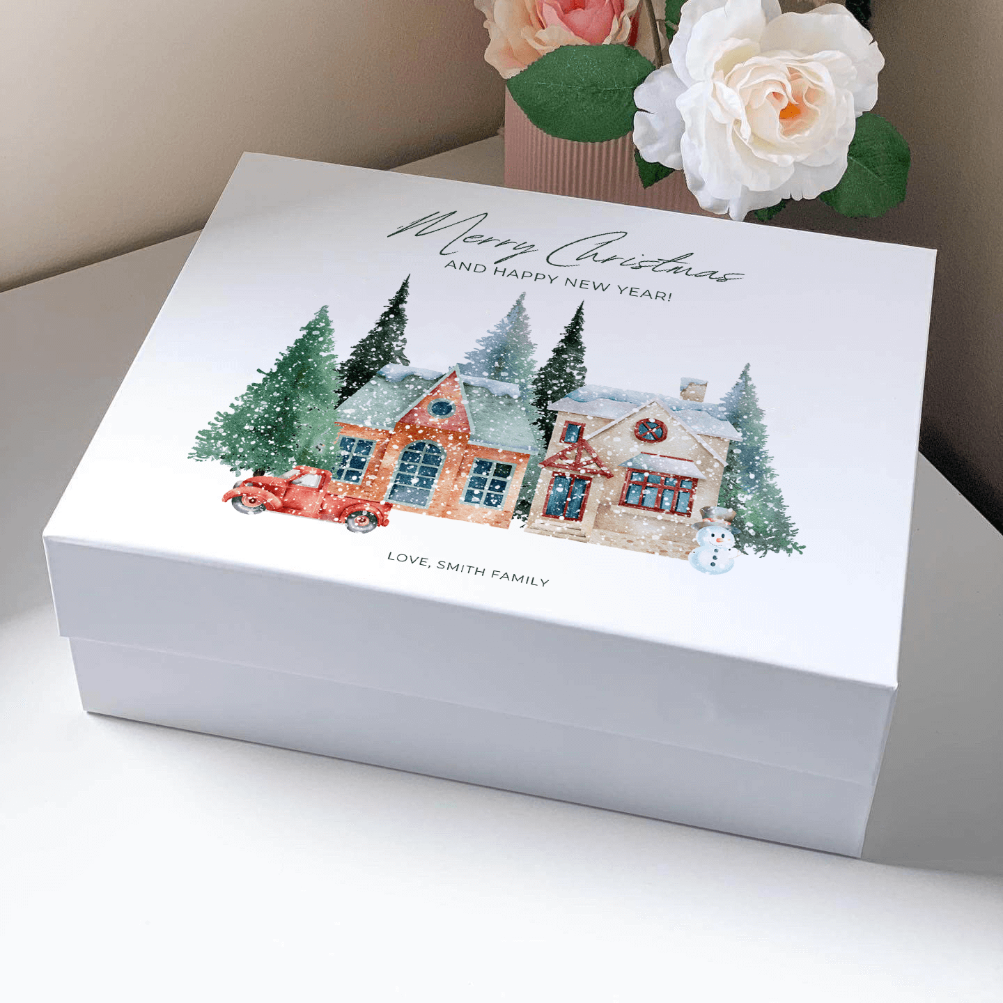 Christmas Snowing Village Magnetic Closure Gift Box