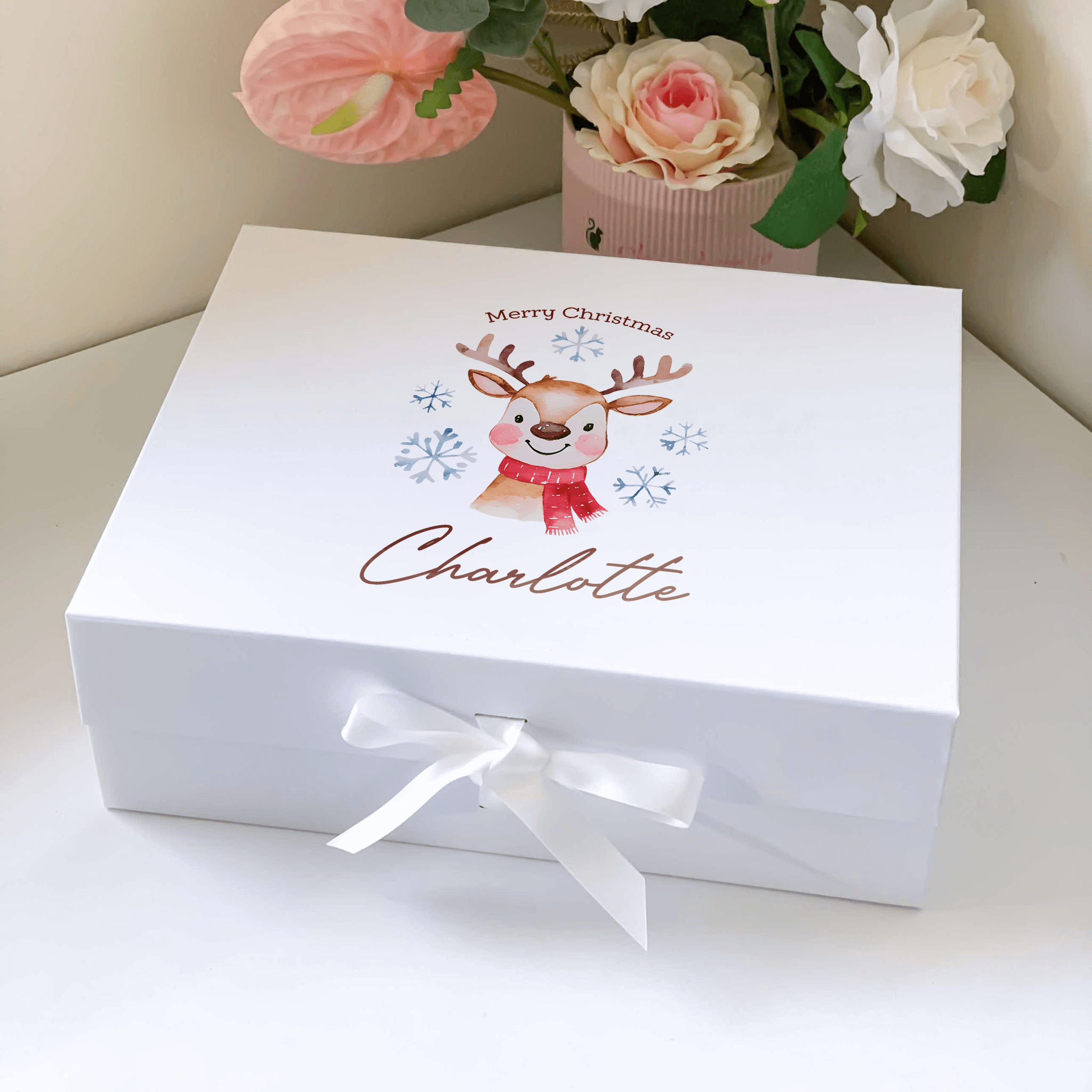 Personalised Cute Reindeer Christmas Magnetic Closure Gift Box